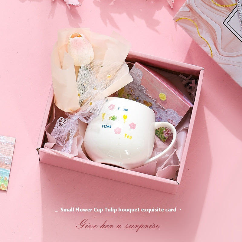 Ceramic Tulip Glass Cup with Bunny Pendant and Gift Card, 301-400ml