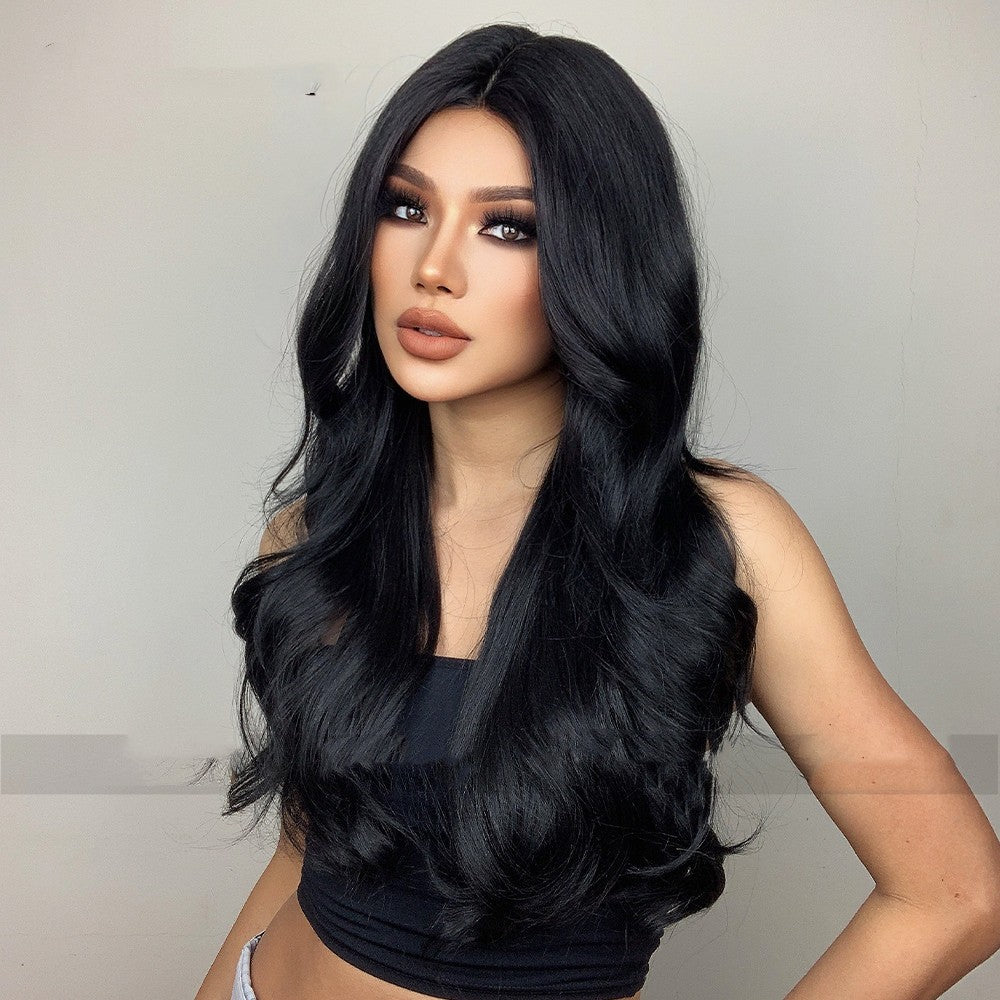 Black Curly Wigs for Cosplay 26 Inch Long Parted Synthetic Hair