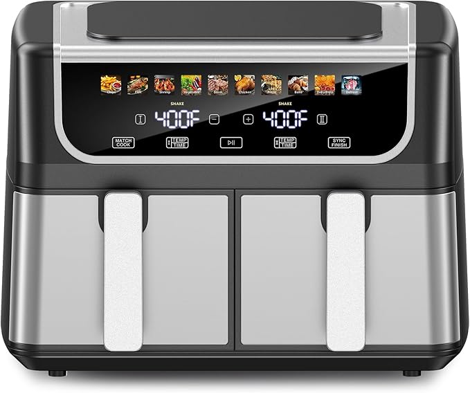 Double-Basket Air Fryer with 9.5L Capacity & 10 Preset Modes
