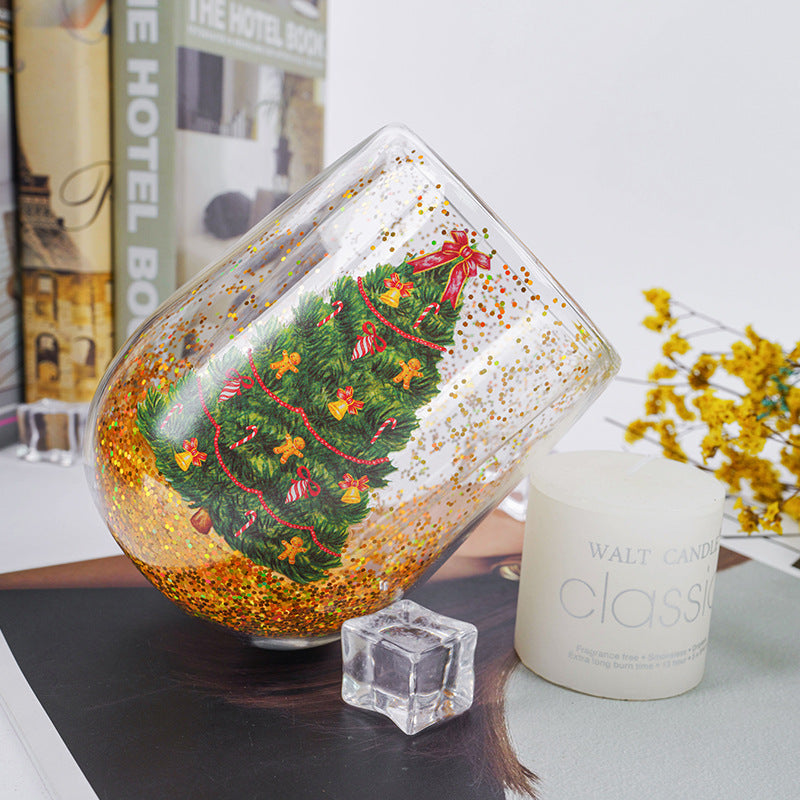 Christmas Tree Tumbler with Flowing Sequins Double Layer 380ML - Heat Resistant Holiday Drinkware