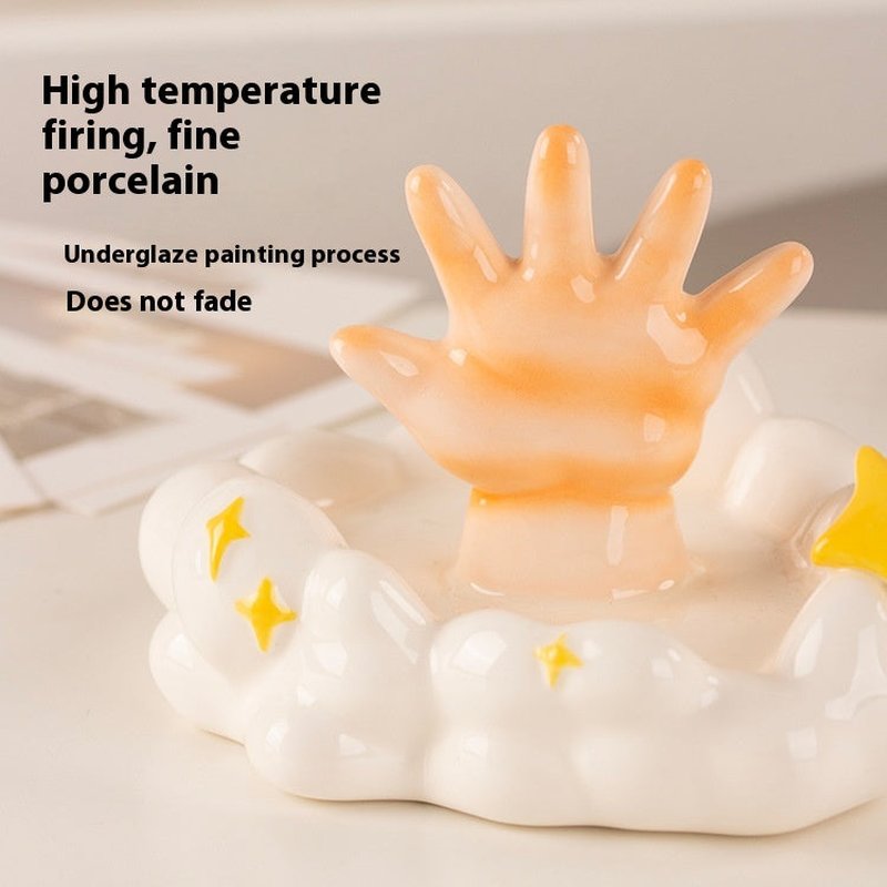 Small Ceramic Jewelry Tray for Home Storage - Cloud Design