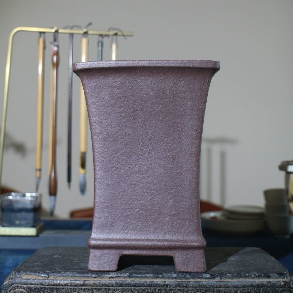 Square Orchid Flower Pot - Handmade Zisha Clay Plant Container with Base