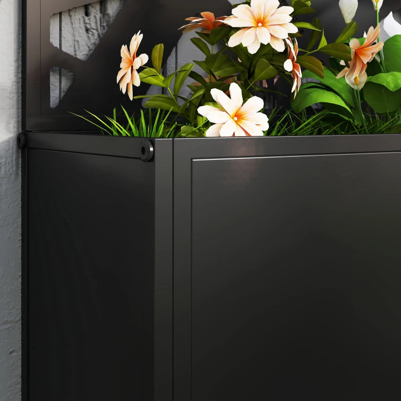 Metal Garden Planter Box with Decorative Privacy Screen - Wall-Mounted or Freestanding, 24 Inch Black