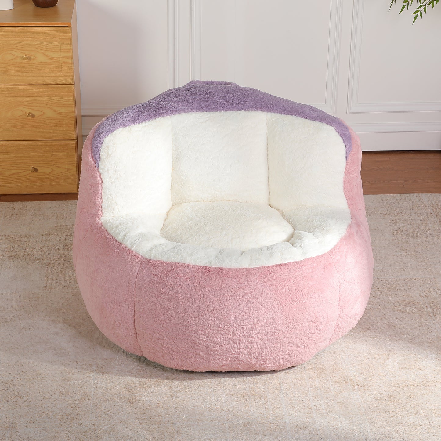 Oversized Multicolor Faux Fur Bean Bag Chair - Large Lounger Sofa