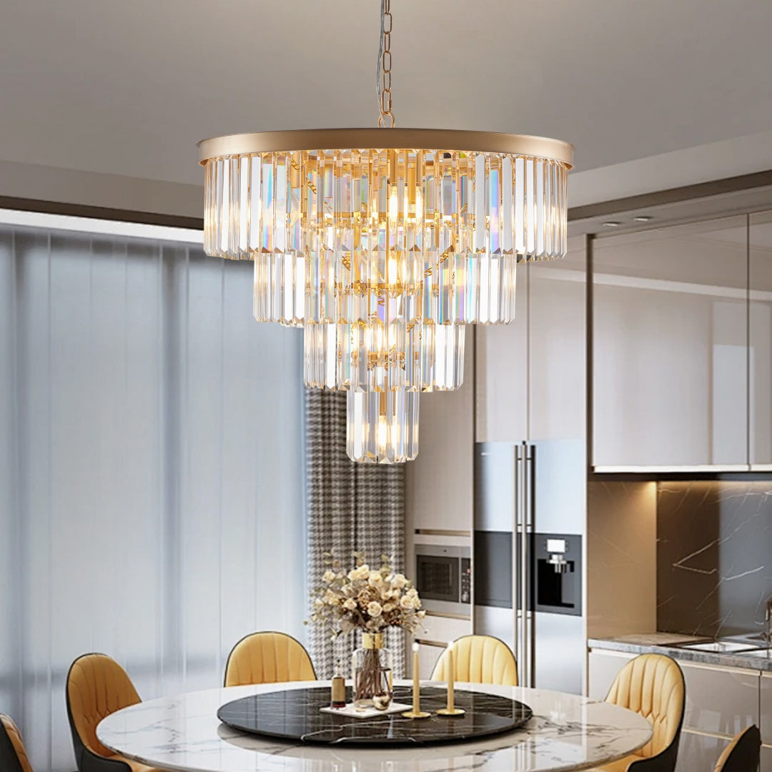 Elegant 4-Tier Golden Crystal Chandelier - 23.6x21.7 inch
