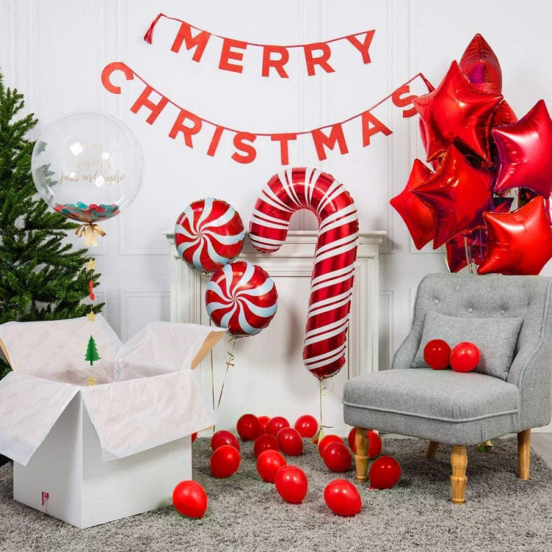 Christmas Balloon Gift Box Set - Red White Candy Aluminum Latex Decor