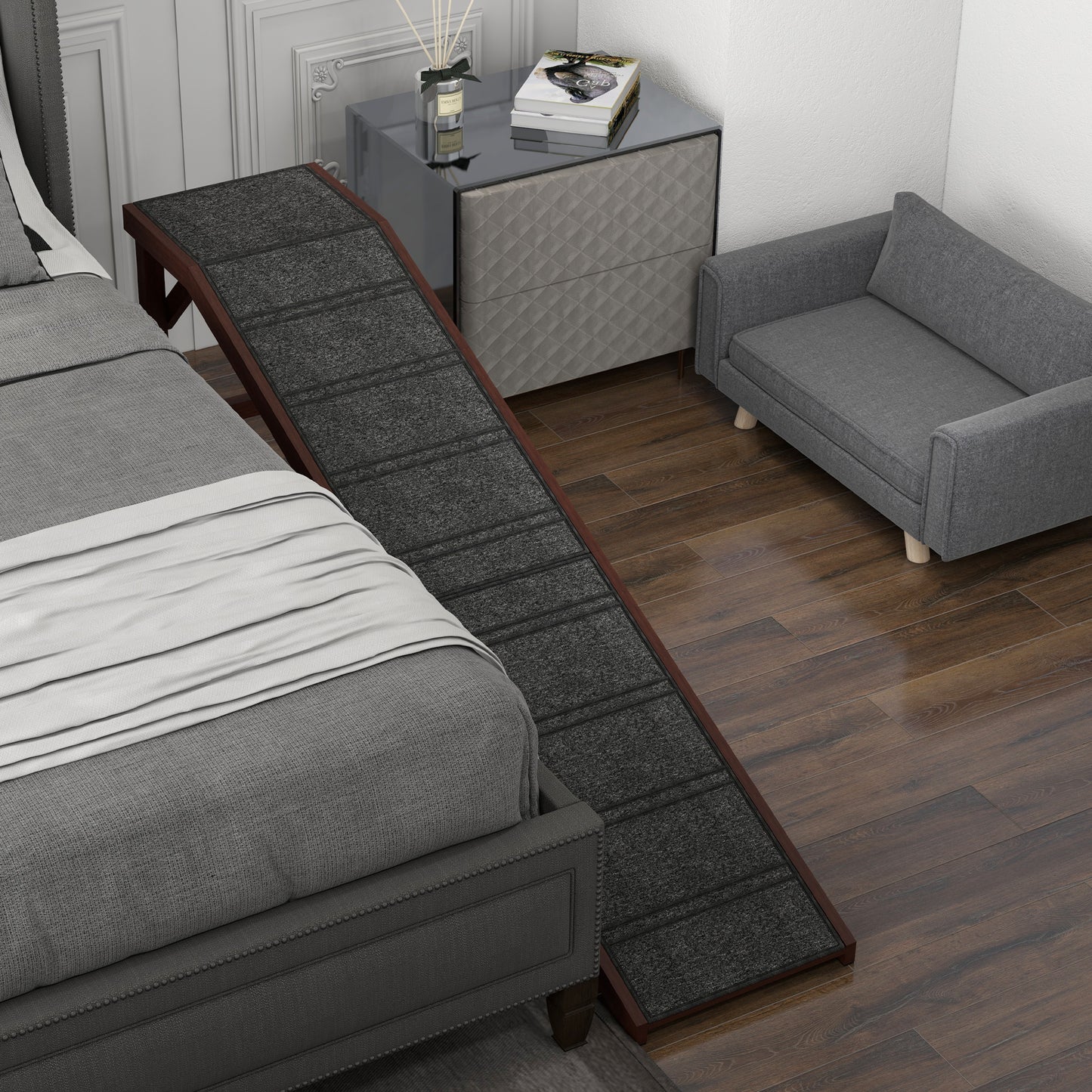 Dog Ramp with Non-Slip Carpet & Top Platform for Easy Access - Brown