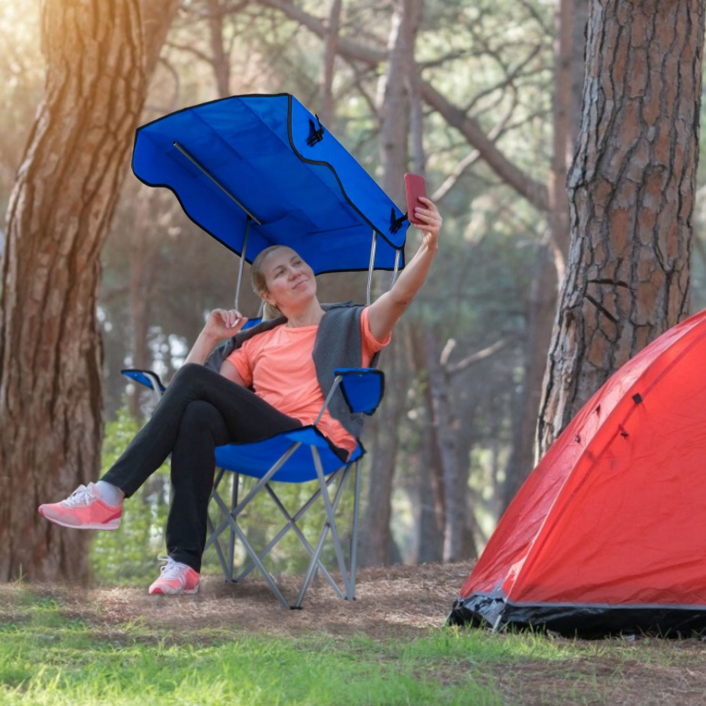 Foldable Canopy Camping Chair with Cup Holder - 330lbs Capacity