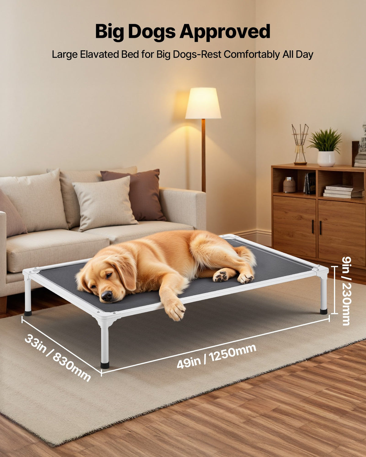 Large Elevated Dog Bed with Breathable Mesh - Portable XL Pet Cot, Grey