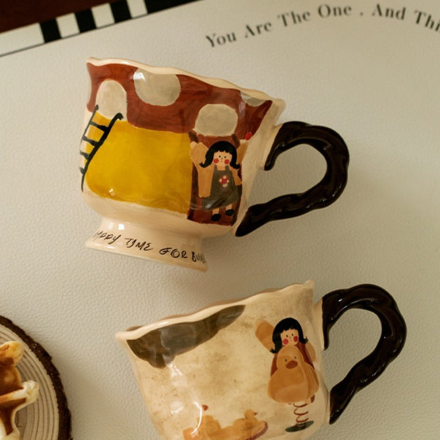 Ceramic Coffee Mug with Colorful Seesaw Mushroom Horse Spring Duck 301-400ml