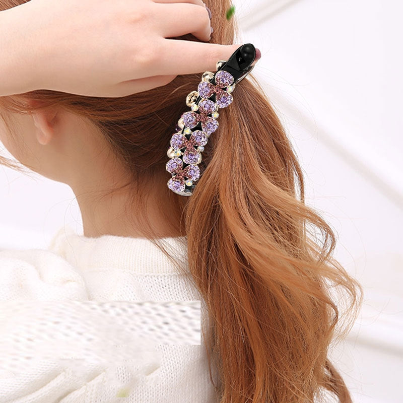 Women's Flower Diamond Banana Clip Hair Accessory All-Match Ponytail Holder
