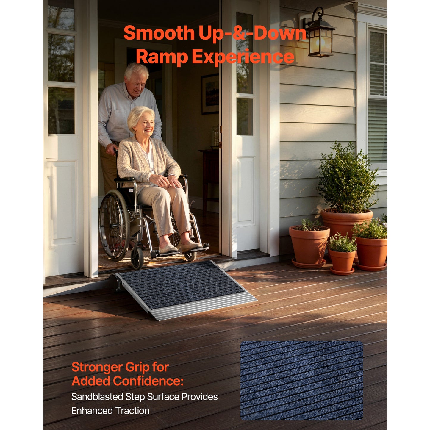 Adjustable Aluminum Door Ramp 24x35.8 Inch Non-Slip Wheelchair Accessory
