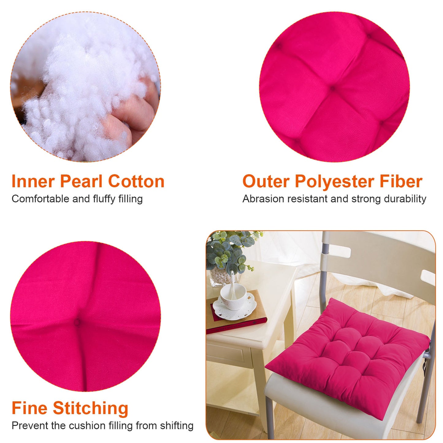 4-Pack Soft Square Chair Cushion Pads - 17.72" for Home & Office