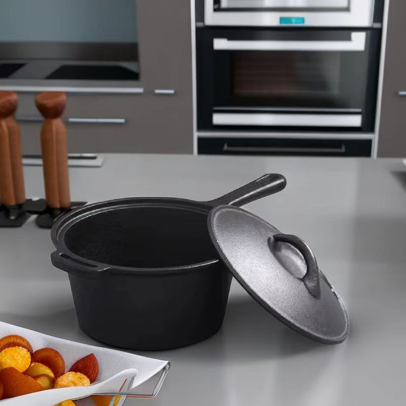 Cast Iron Baby Food Pot with Handle and Cover for Cooking Soup and Milk
