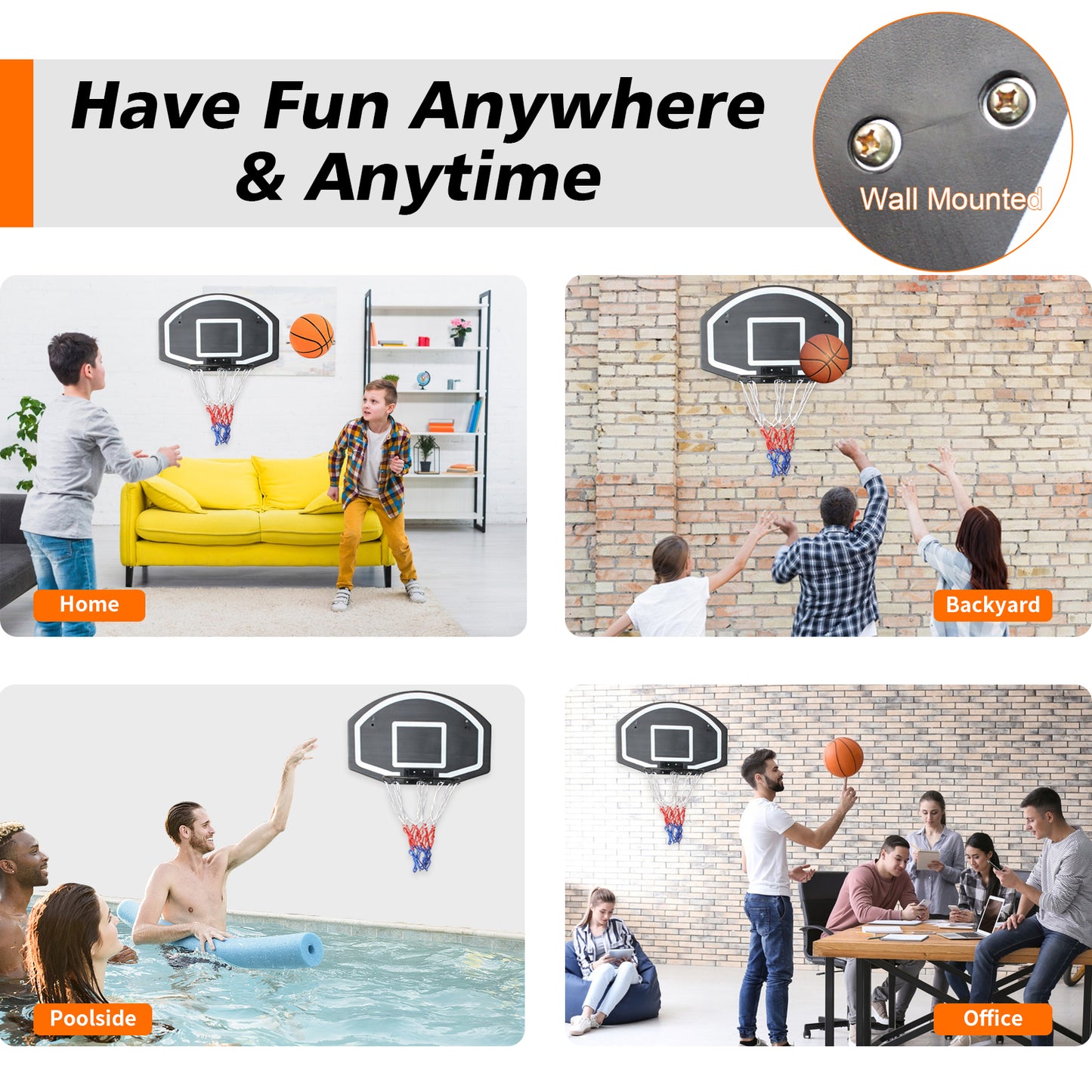 Wall-Mounted Basketball Hoop - 28.5 x 18 Inches, Shatterproof, Folding, Durable All-Weather
