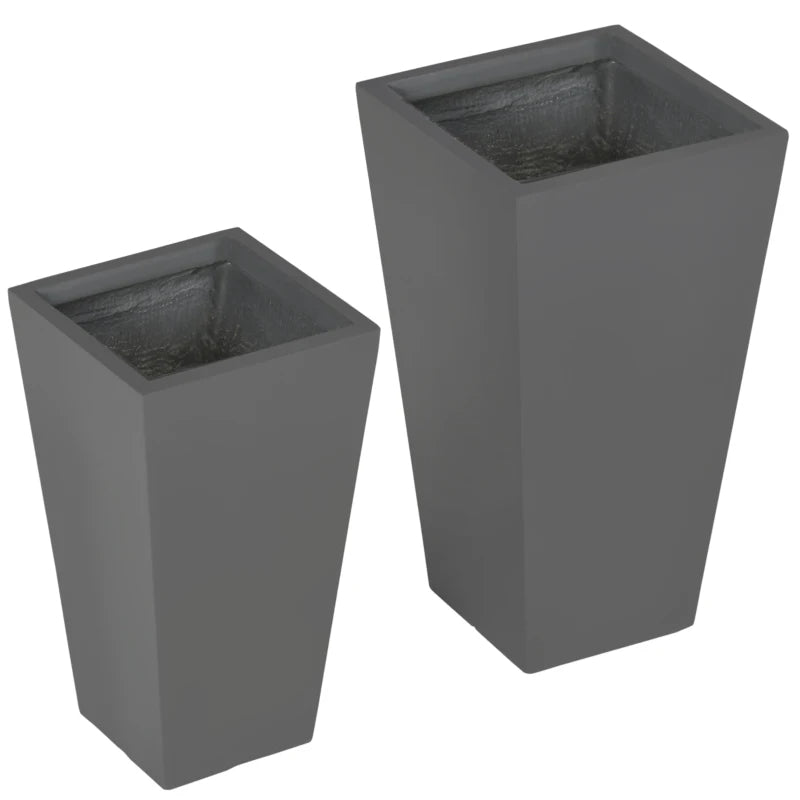 2-Pack Outdoor Planters with Drainage Holes - Durable Stackable Garden Pots, Gray