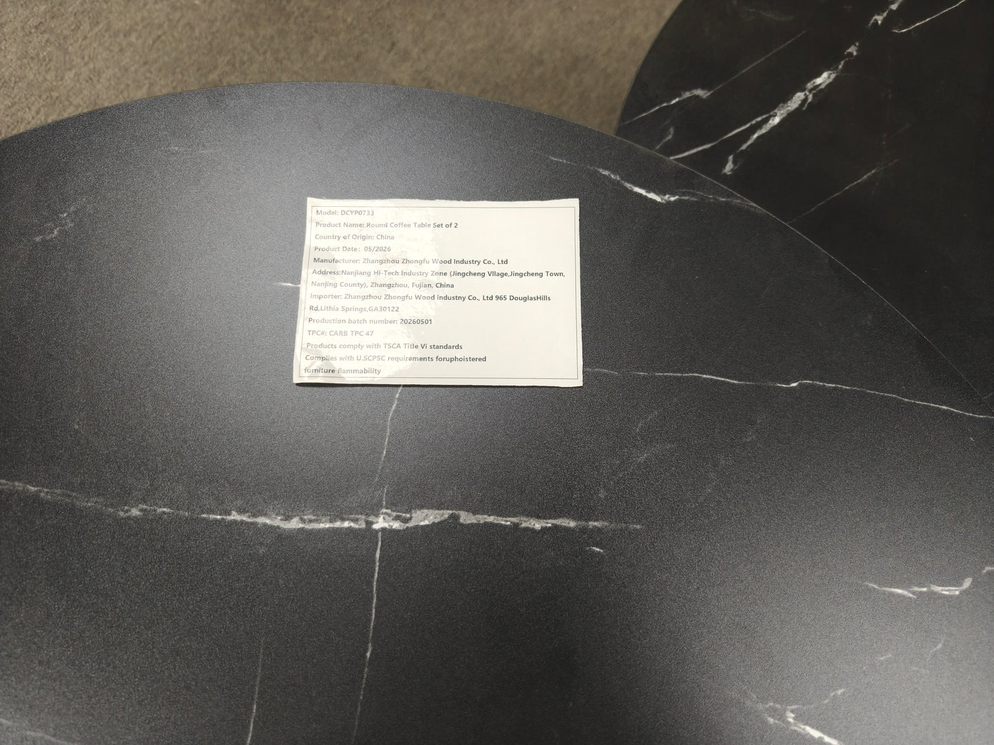 Nesting Coffee Table Set of 2 - Round Black+Gold Marble Top