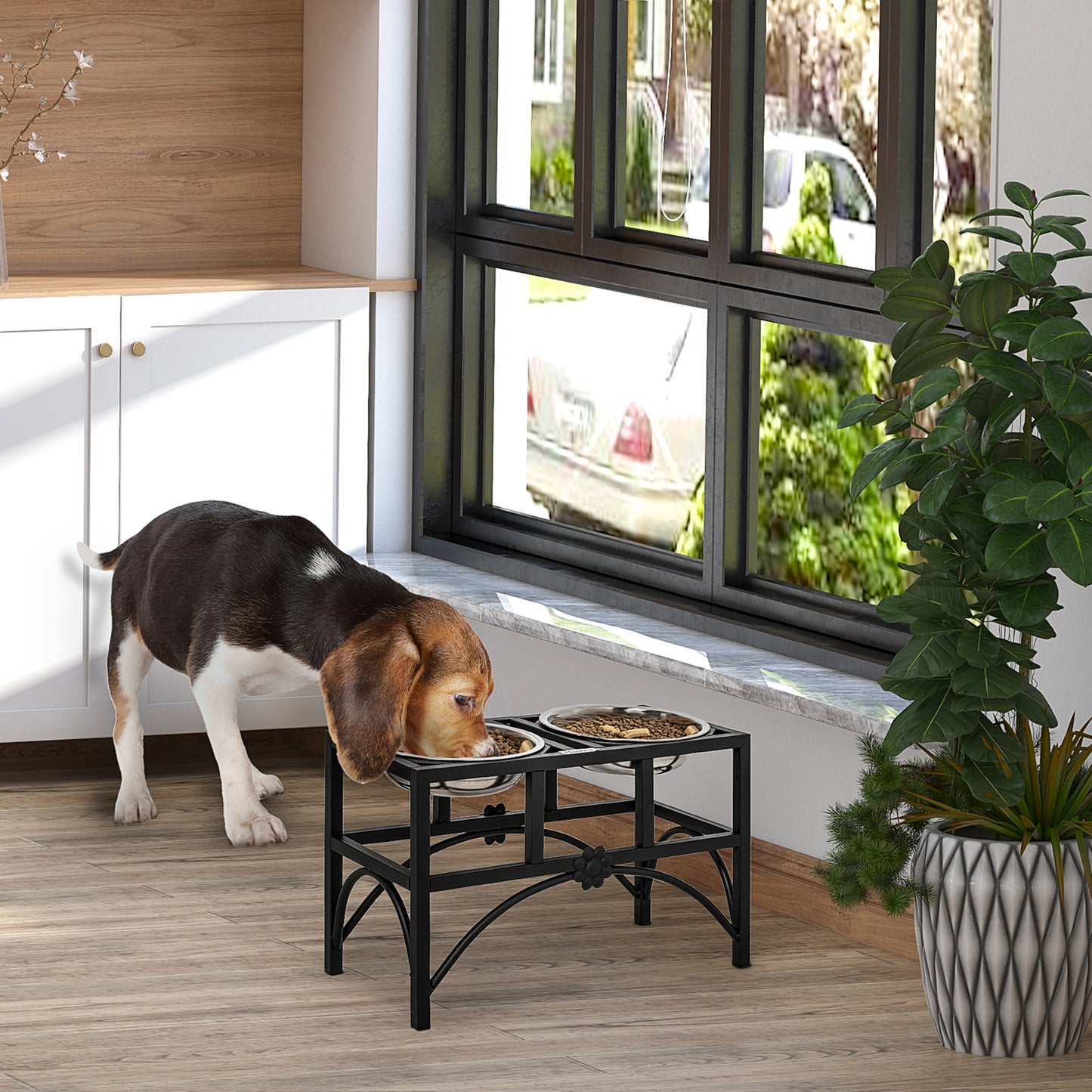 17-Inch Double Stainless Steel Elevated Dog Food Bowl Stand - Heavy Duty Pet Feeding Station