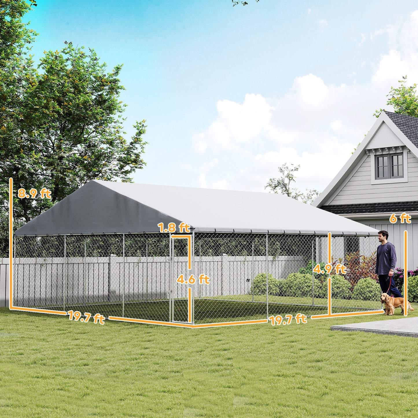 Heavy Duty Outdoor Dog Kennel with Waterproof Roof & Secure Latch - Large Chain Link Run