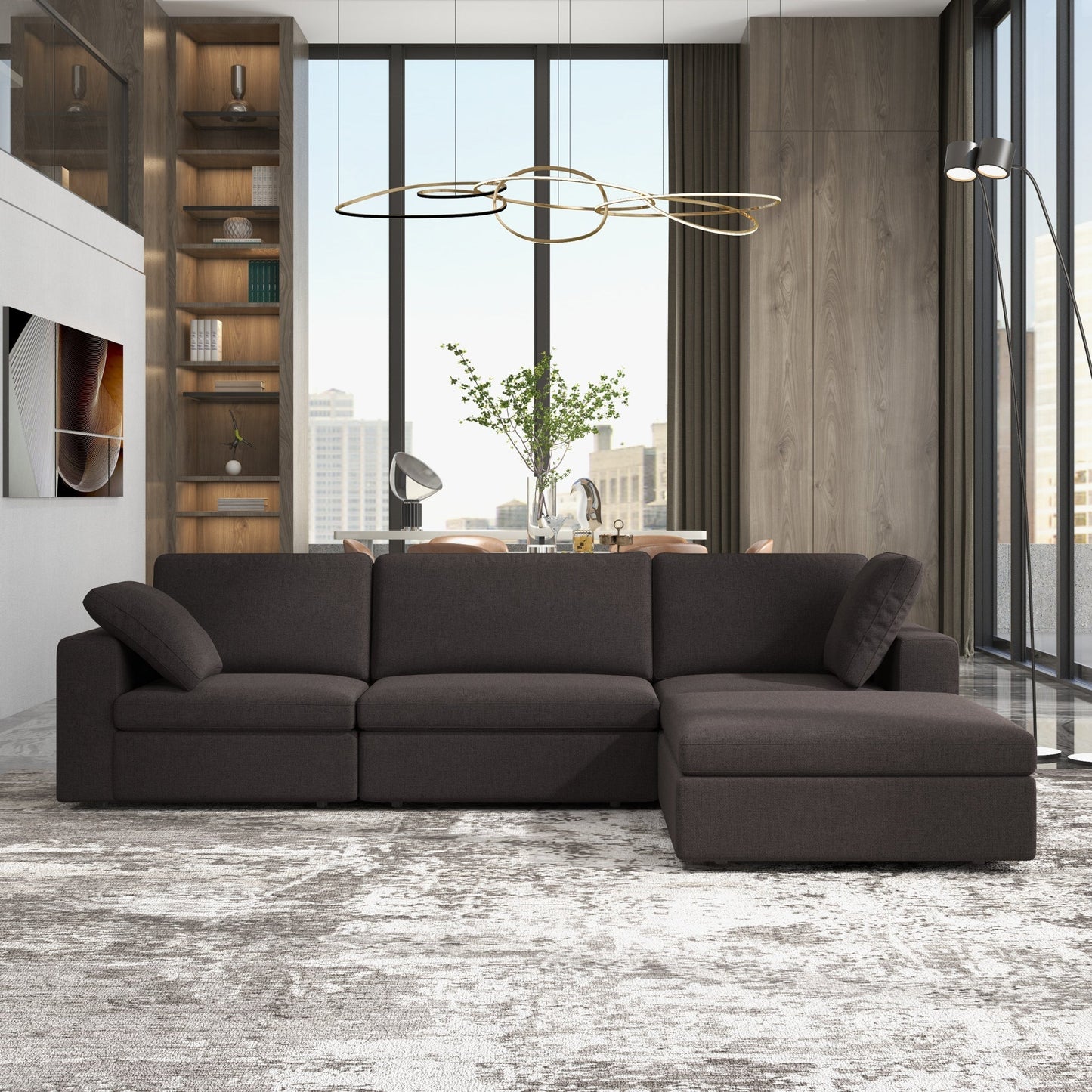 Cecilia Modular Corner Sectional Modern Fabric Sofa Dark Gray