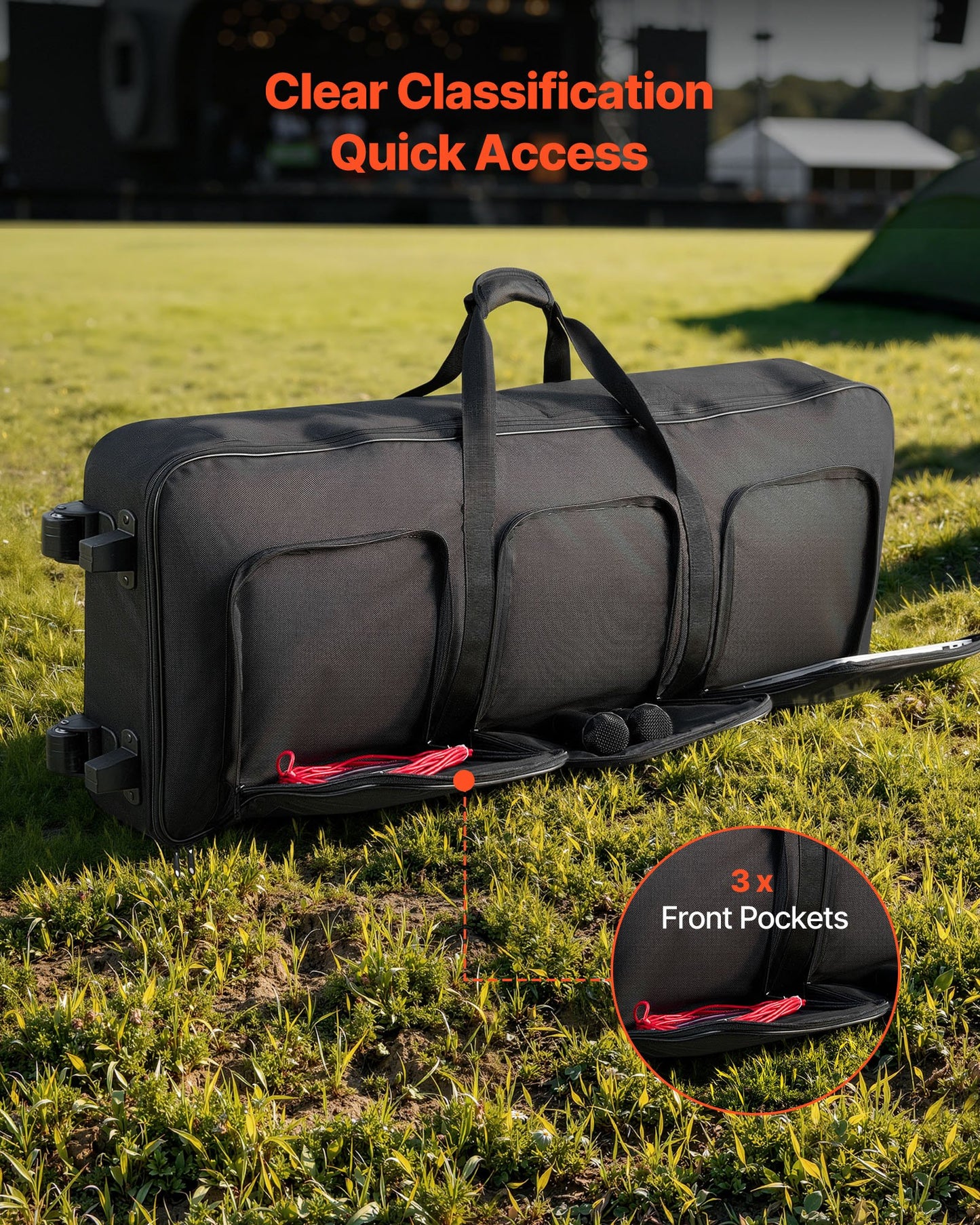 Padded Rolling Keyboard Case with Wheels & Multiple Pockets for 88-Key Pianos