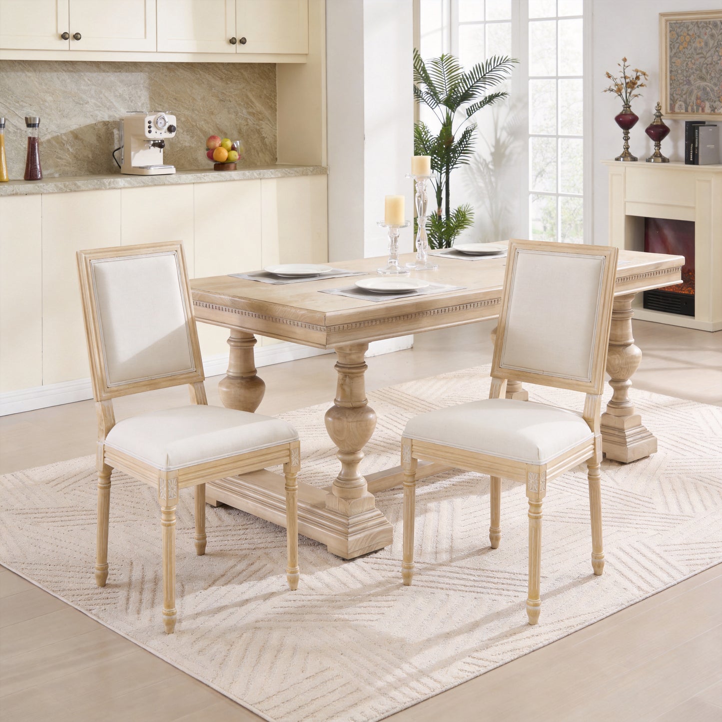 Upholstered French Country Dining Chairs - Set of 2, Beige