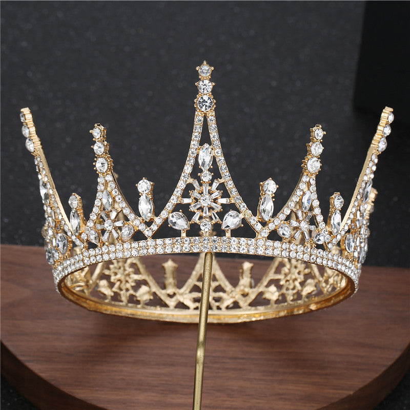 Elegant Bridal Crown Hair Accessory with Mosaic Gem Detail - Gold & Silver