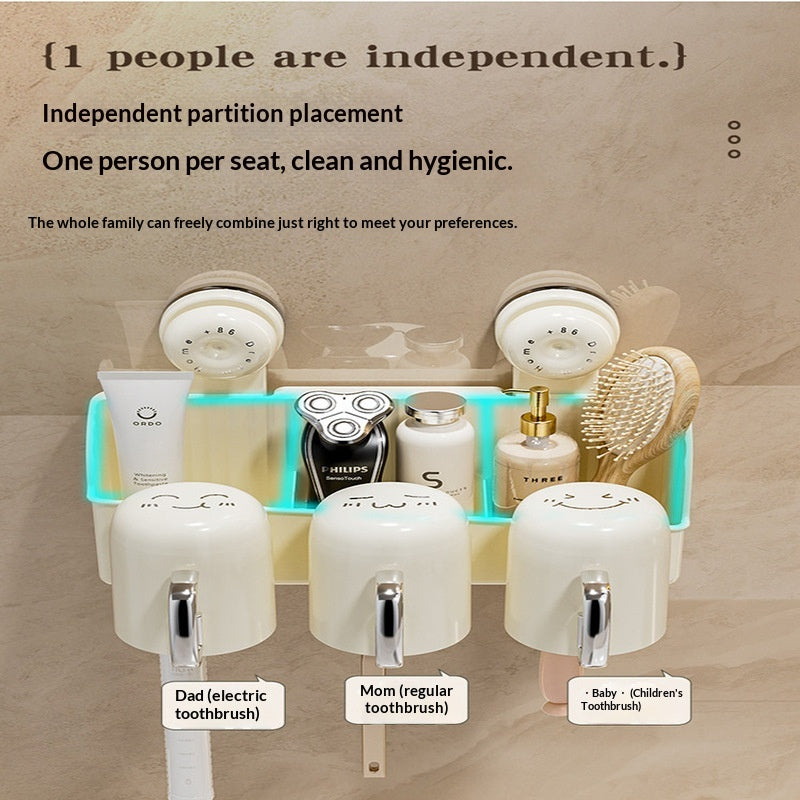 Wall-Mounted Toothbrush Holder Shelf with Dispenser for Bathroom