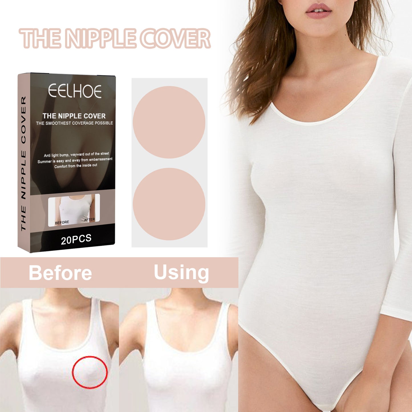 Invisible Nipple Concealer Tape - 20 Piece Breathable Breast Covers