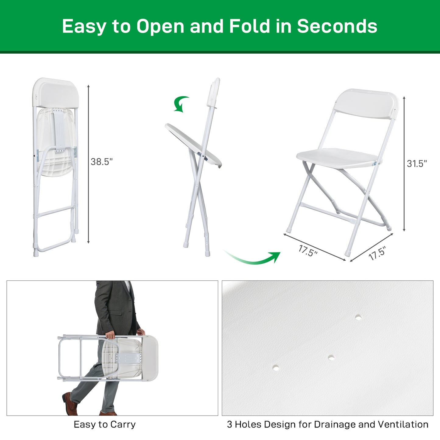 Lightweight Folding Chairs - 6 Pcs, 350LBS Capacity, Easy Storage