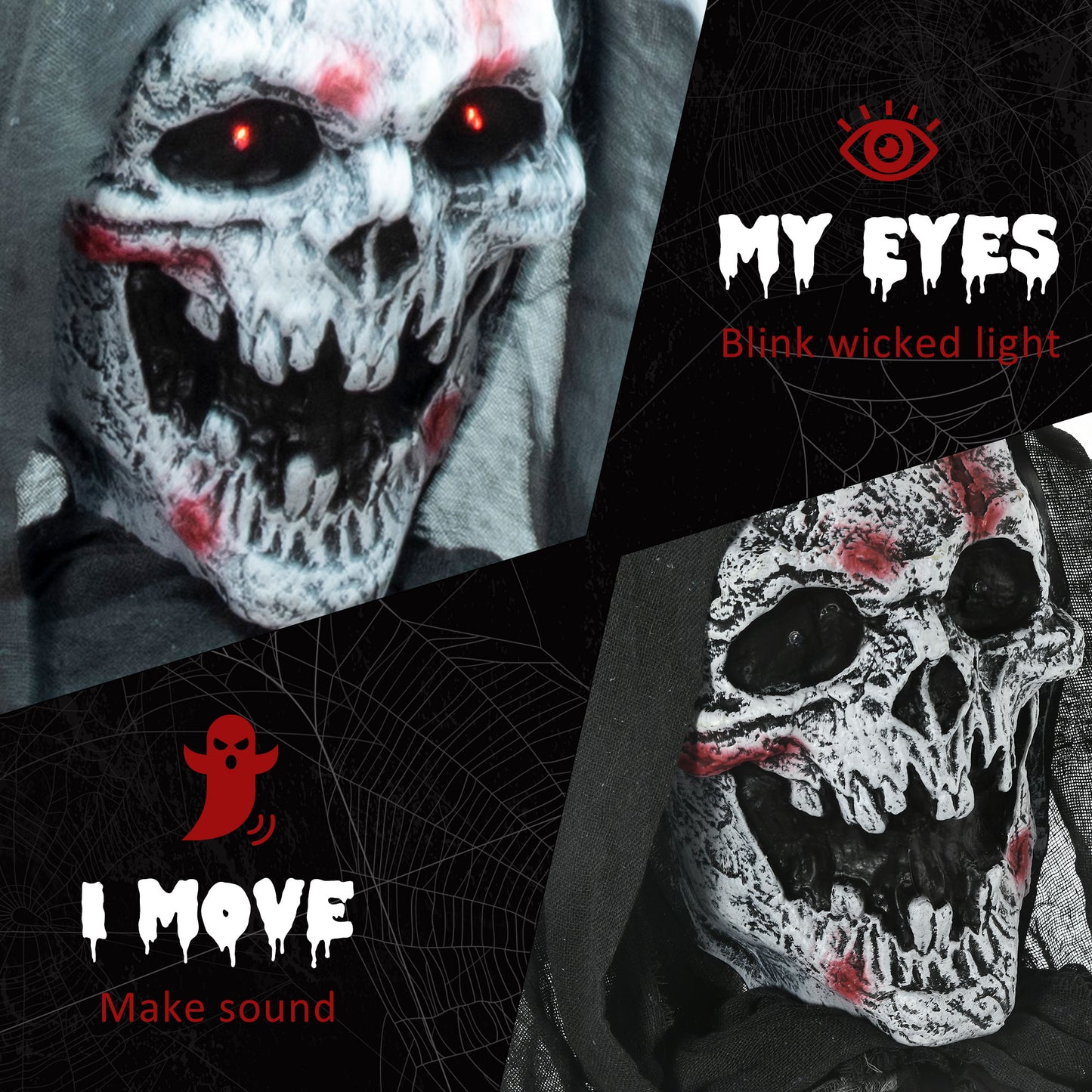 Animated Skeleton Witch Outdoor Halloween Decoration - Grey