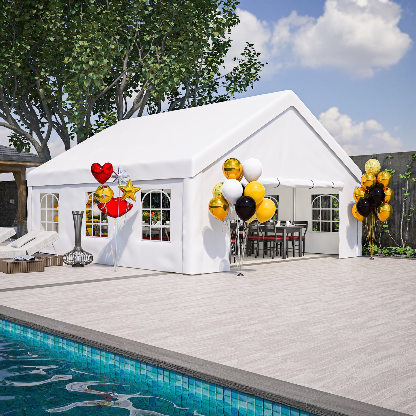 20x20 FT Outdoor Party Tent with Removable Sidewalls - White