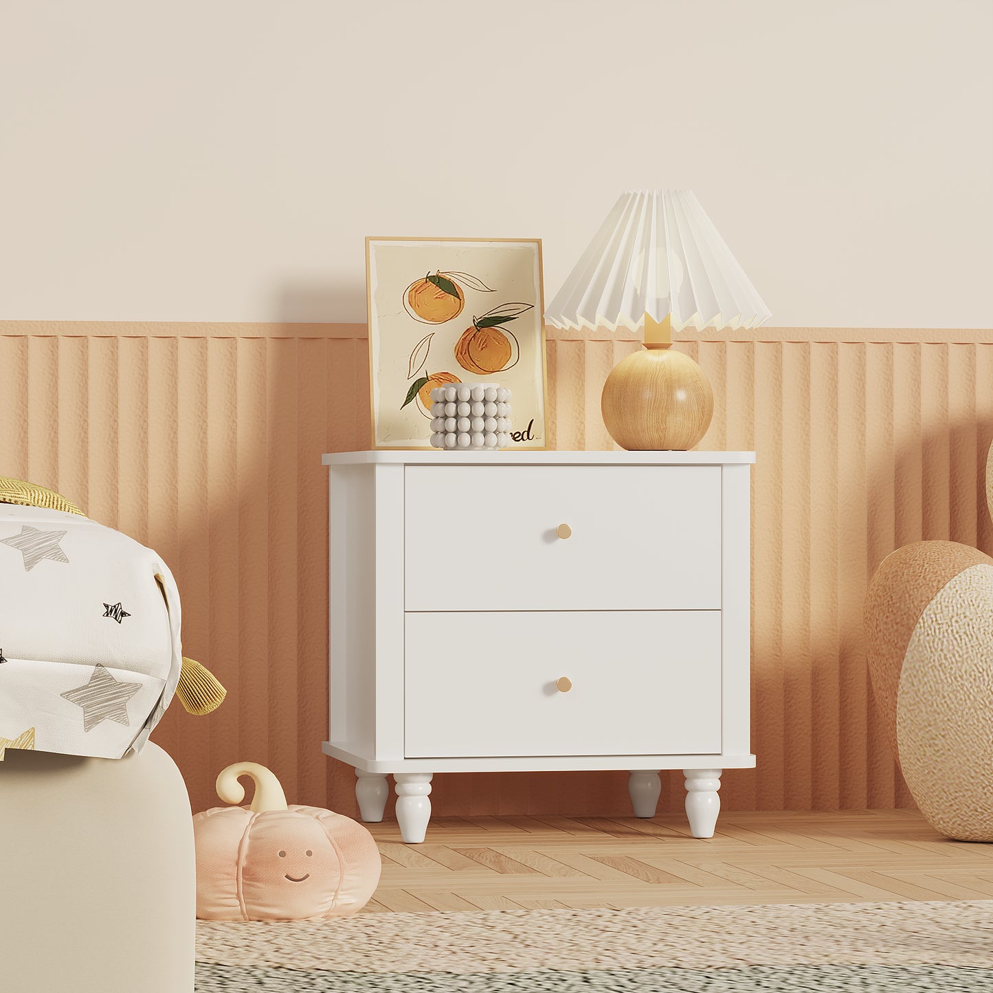 Modern White 2-Drawer Nightstand - MDF Bedside Table