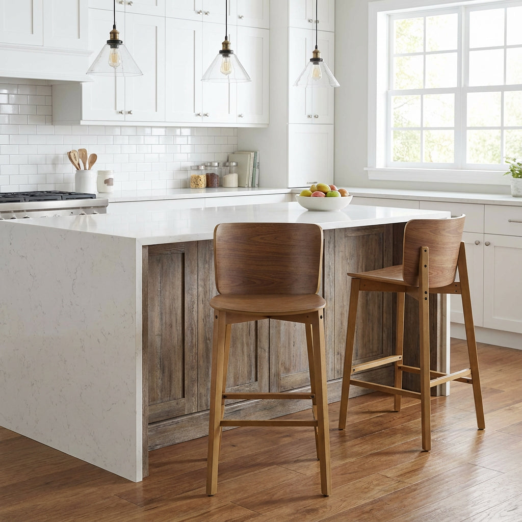 Pari Indoor Wooden Barstool, Walnut Finished, Set Of 2