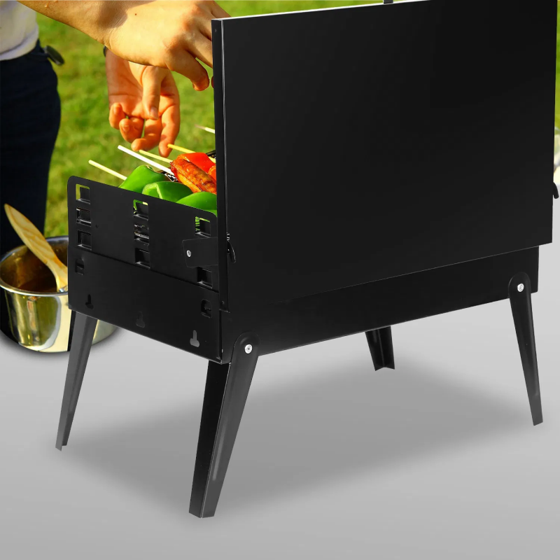 Portable Charcoal Grill with Adjustable Height - Black