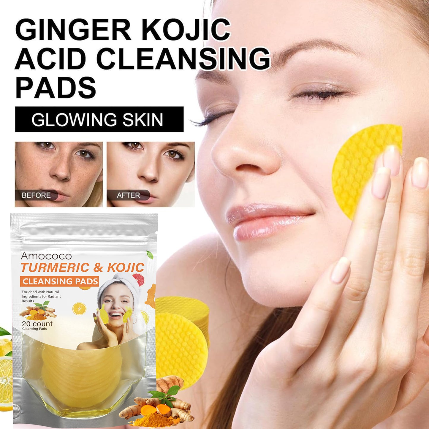 Turmeric & Kojic Acid Brightening Cleansing Pads - 20 Count