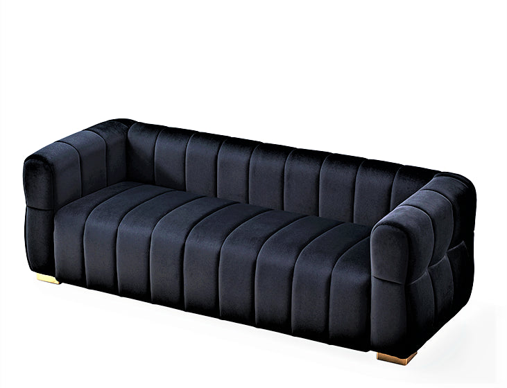 Velvet Sofa With Tufted Low Back Design, Sophisticated 3 Seater Couch