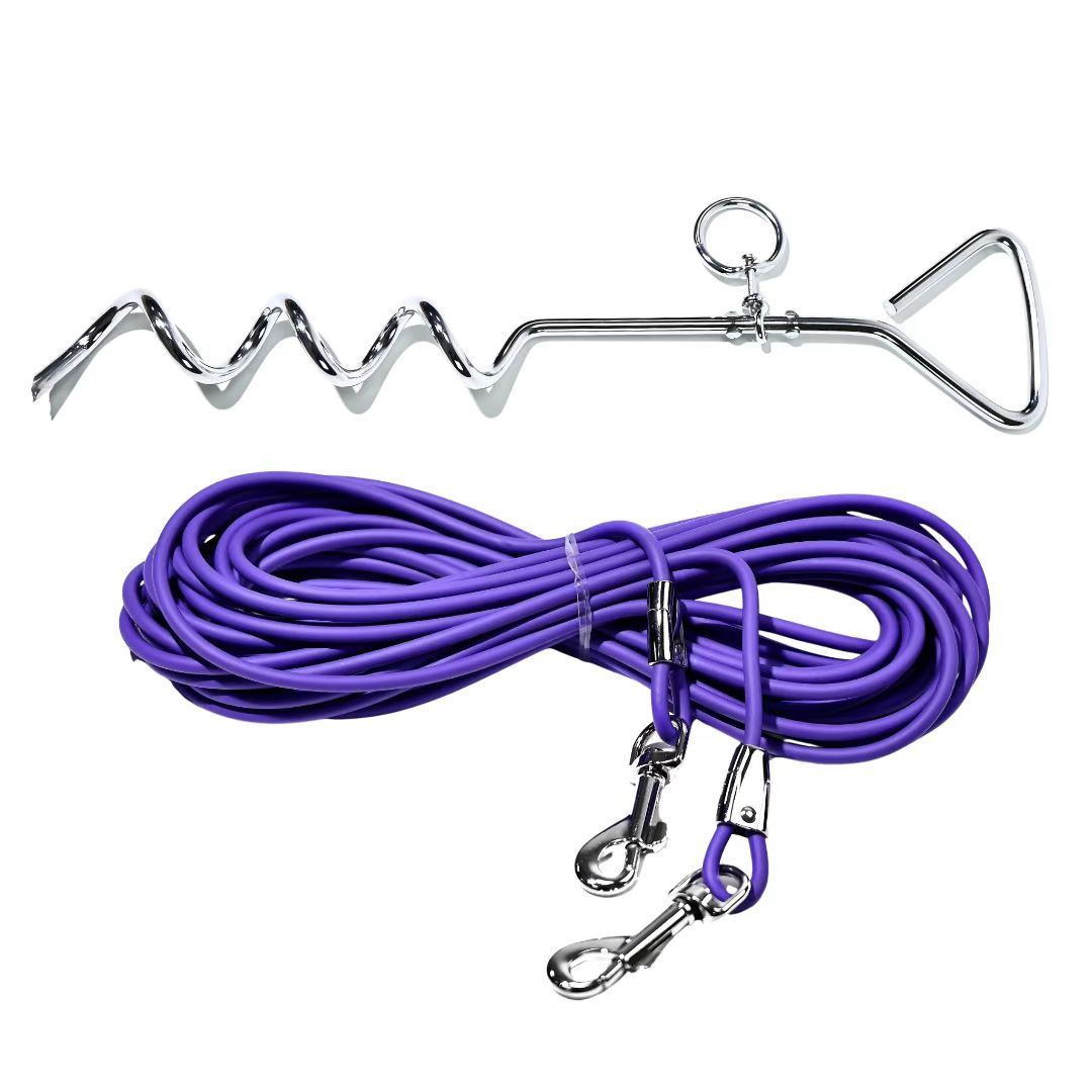 Ground Stake Fixed Dog Leash with 30ft Range for Outdoor Walking and Training