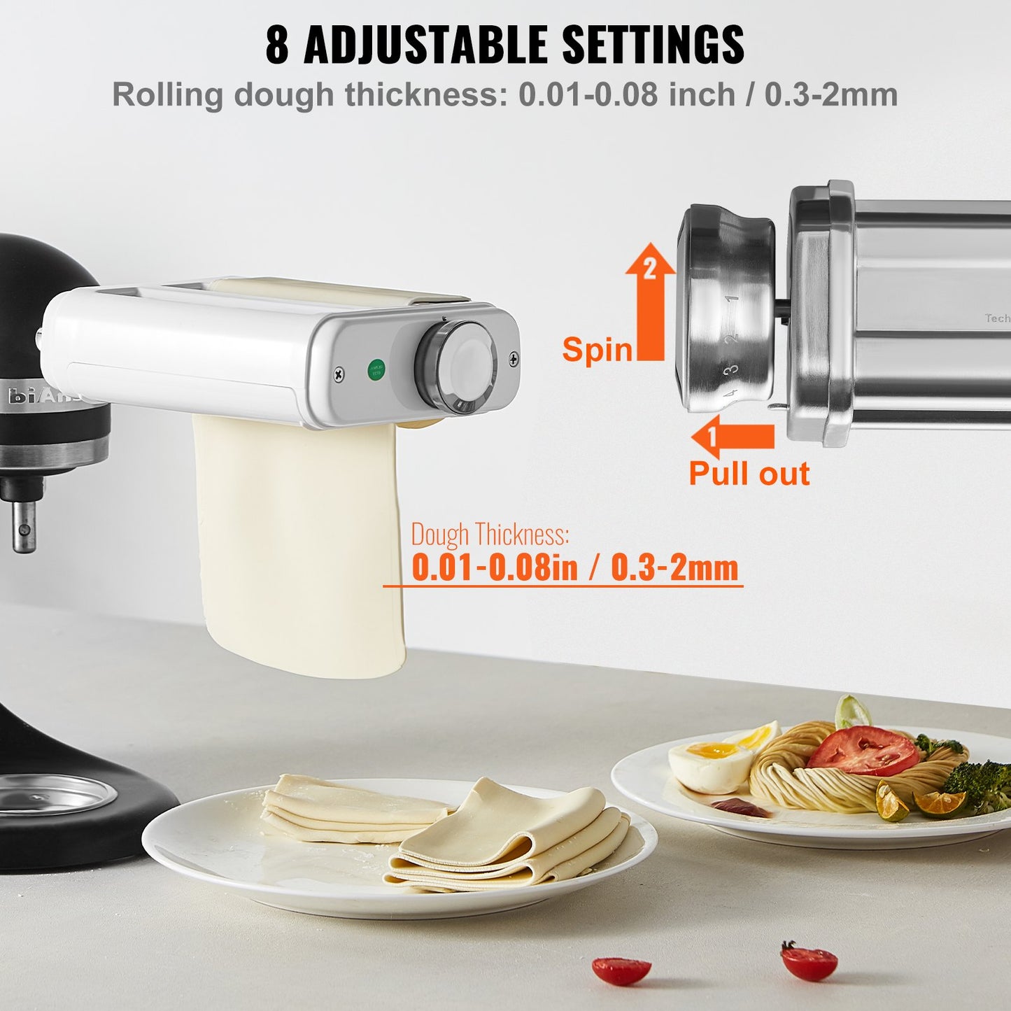 Pasta Roller Attachment for KitchenAid Mixer - 3-in-1 Stainless Steel