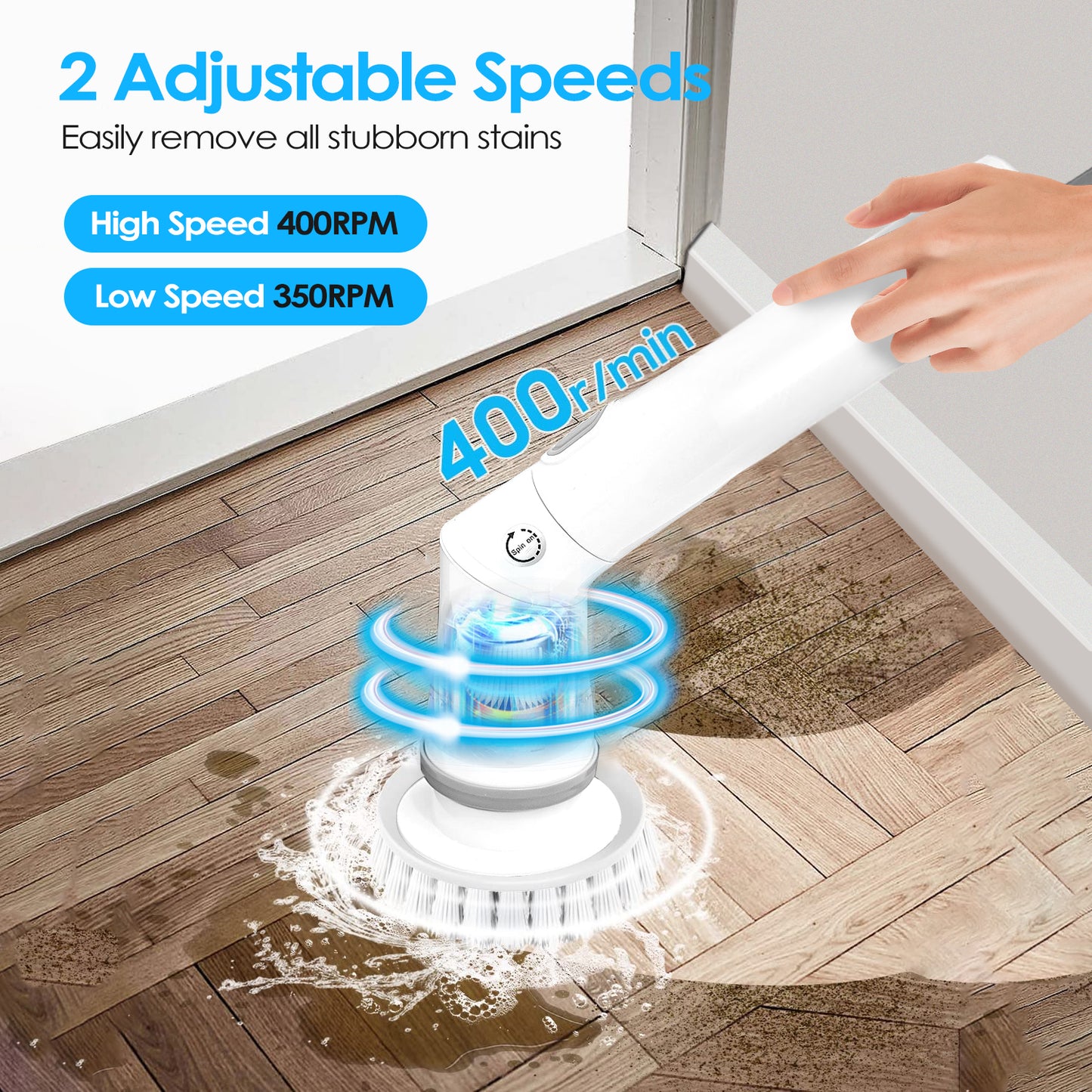Electric Spin Scrubber Cordless Rechargeable Bathroom Tile Floor Cleaner with 6 Replaceable Heads
