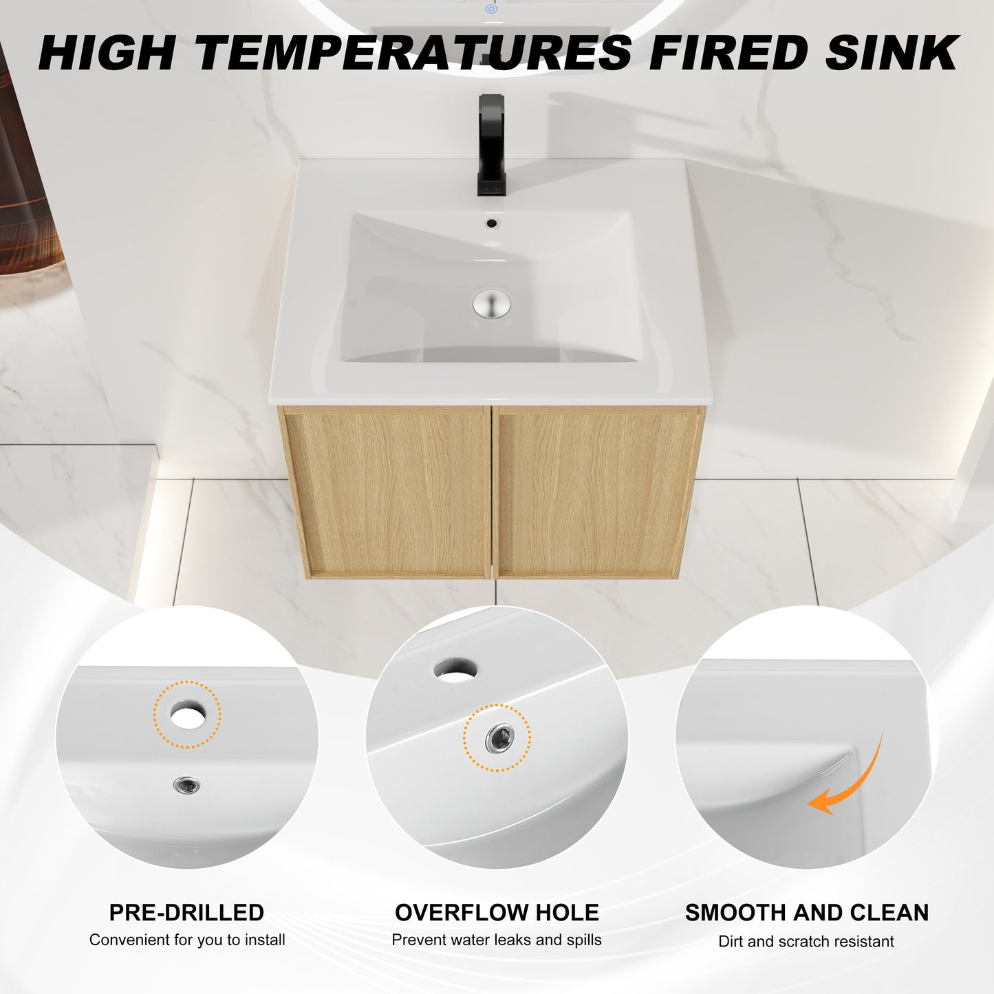 24" Wall-Mounted Bathroom Vanity with Sink - Light Oak
