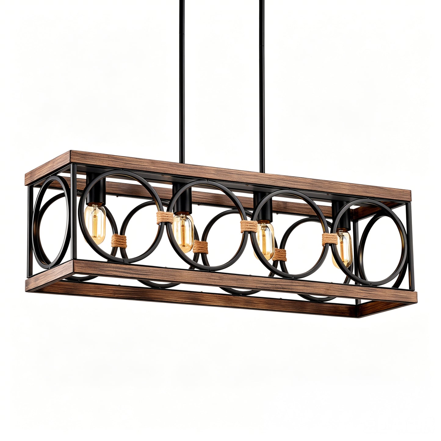 4-Light Rustic Farmhouse Pendant Light - Matte Black