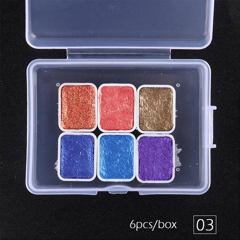 Metallic Pearlescent Nail Watercolor Pigment Set - 6 Shades