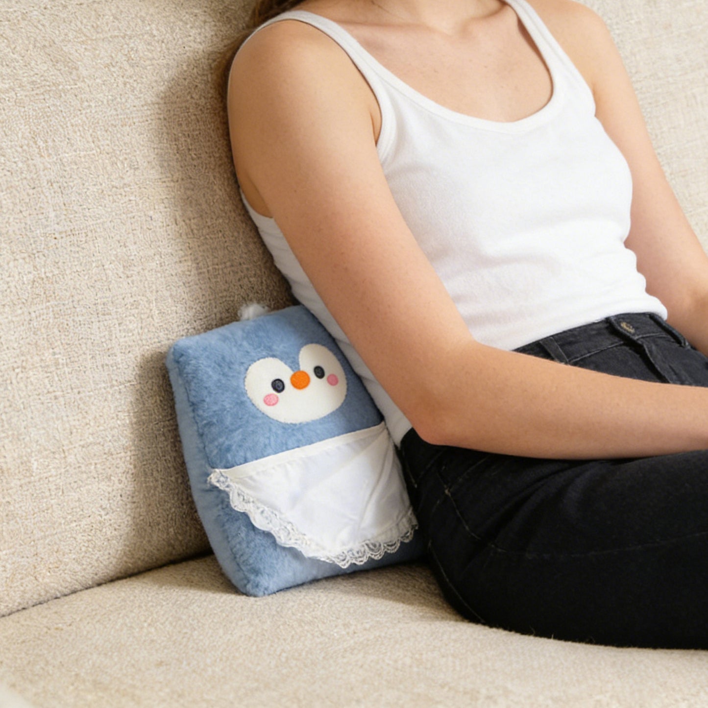 Penguin Back Support Pillow - Blue