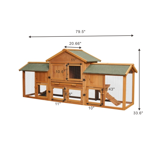 Extra-Large Rabbit Cage with 2 Running Spaces, Removable Tray, Waterproof Roof - Small Animal Habitat