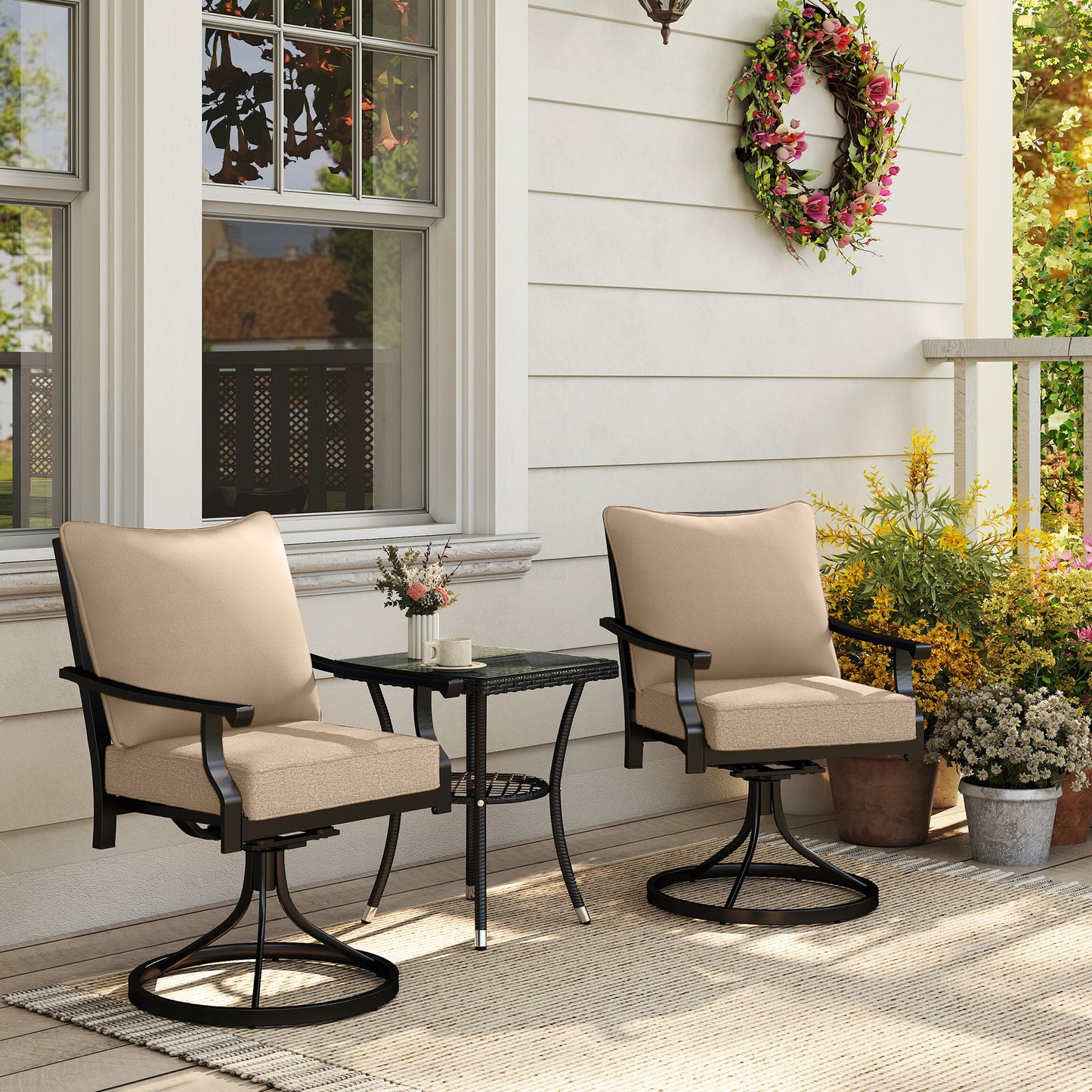 Patio Chair Cushions Set of 2 - Fade Resistant Beige