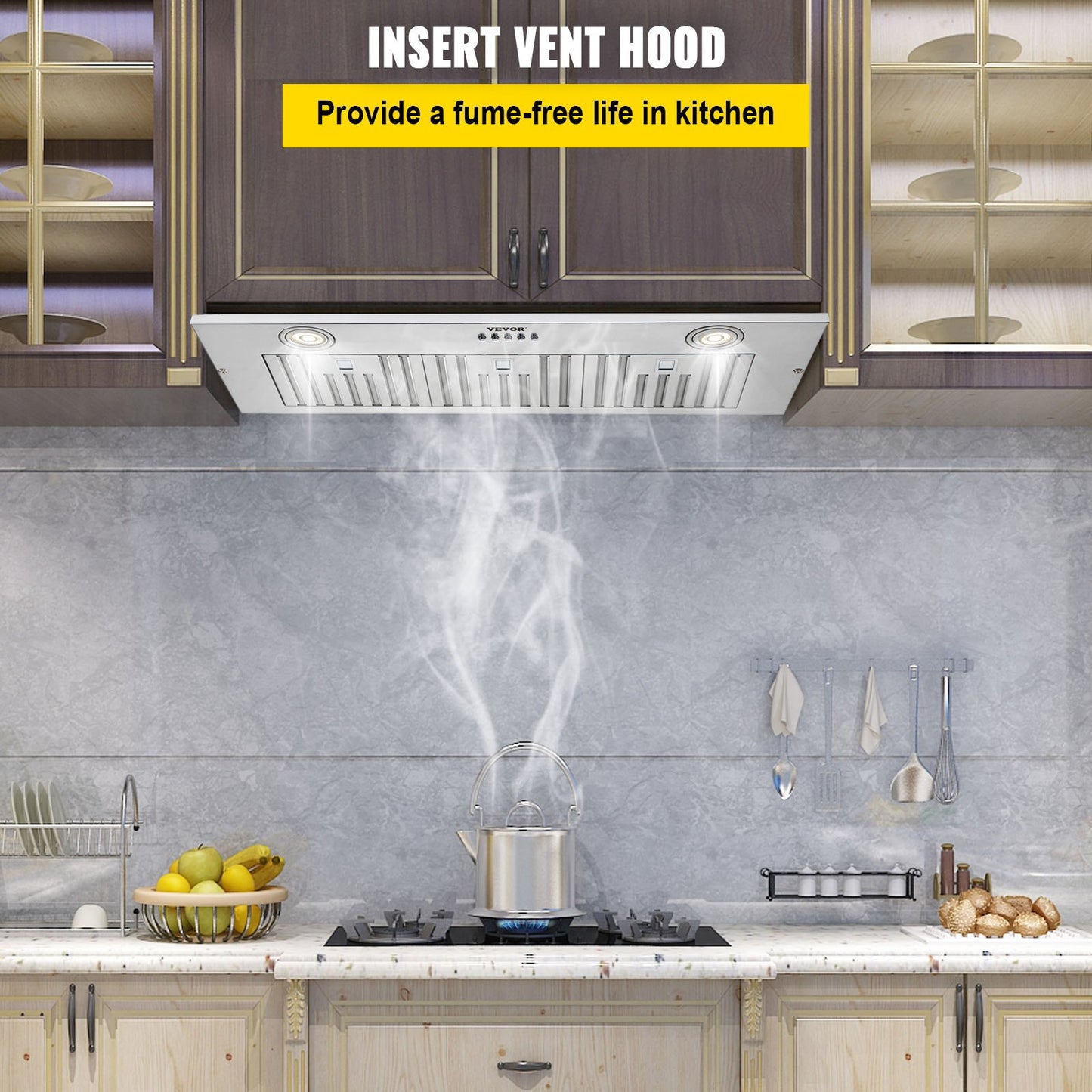 800CFM 36 Inch Stainless Steel Built-in Range Hood with LED Lights & 3-Speed Control