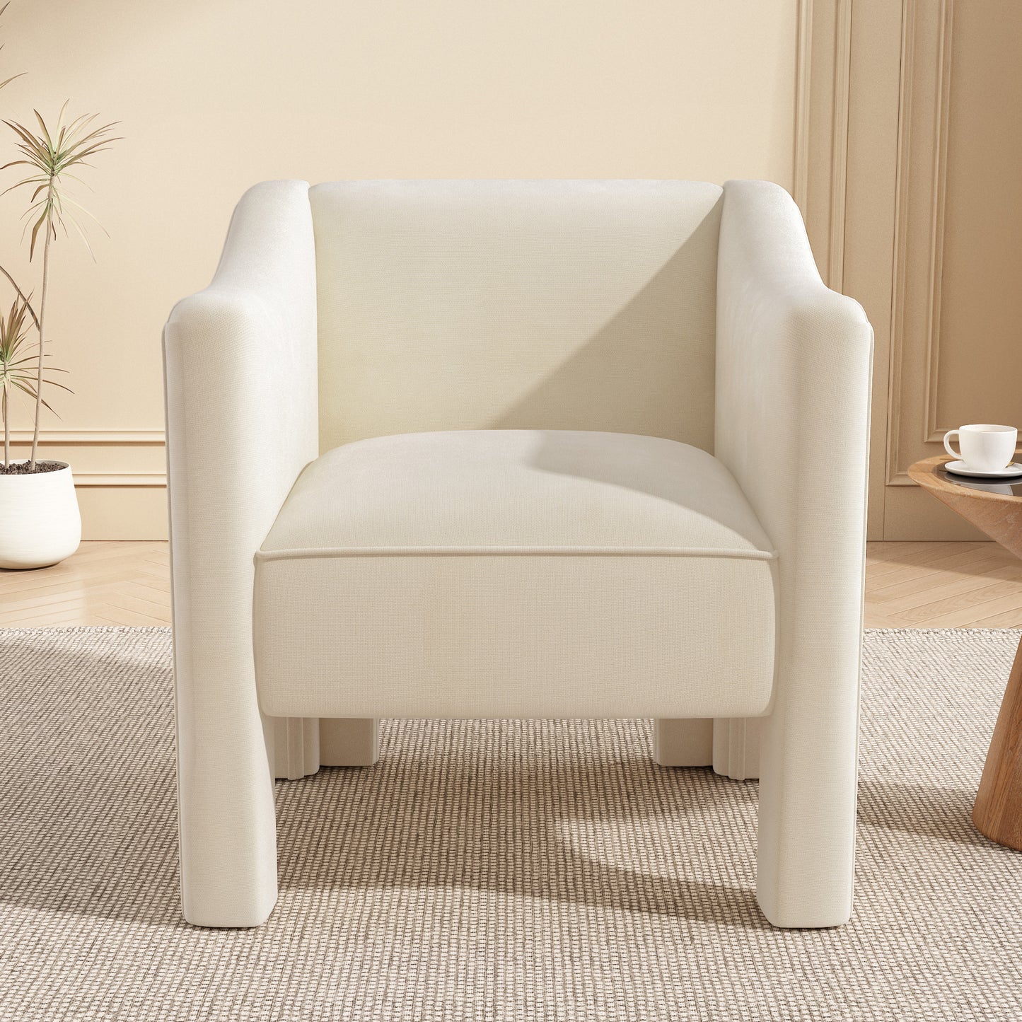 Beige Upholstered Barrel Accent Chair for Living Room & Bedroom