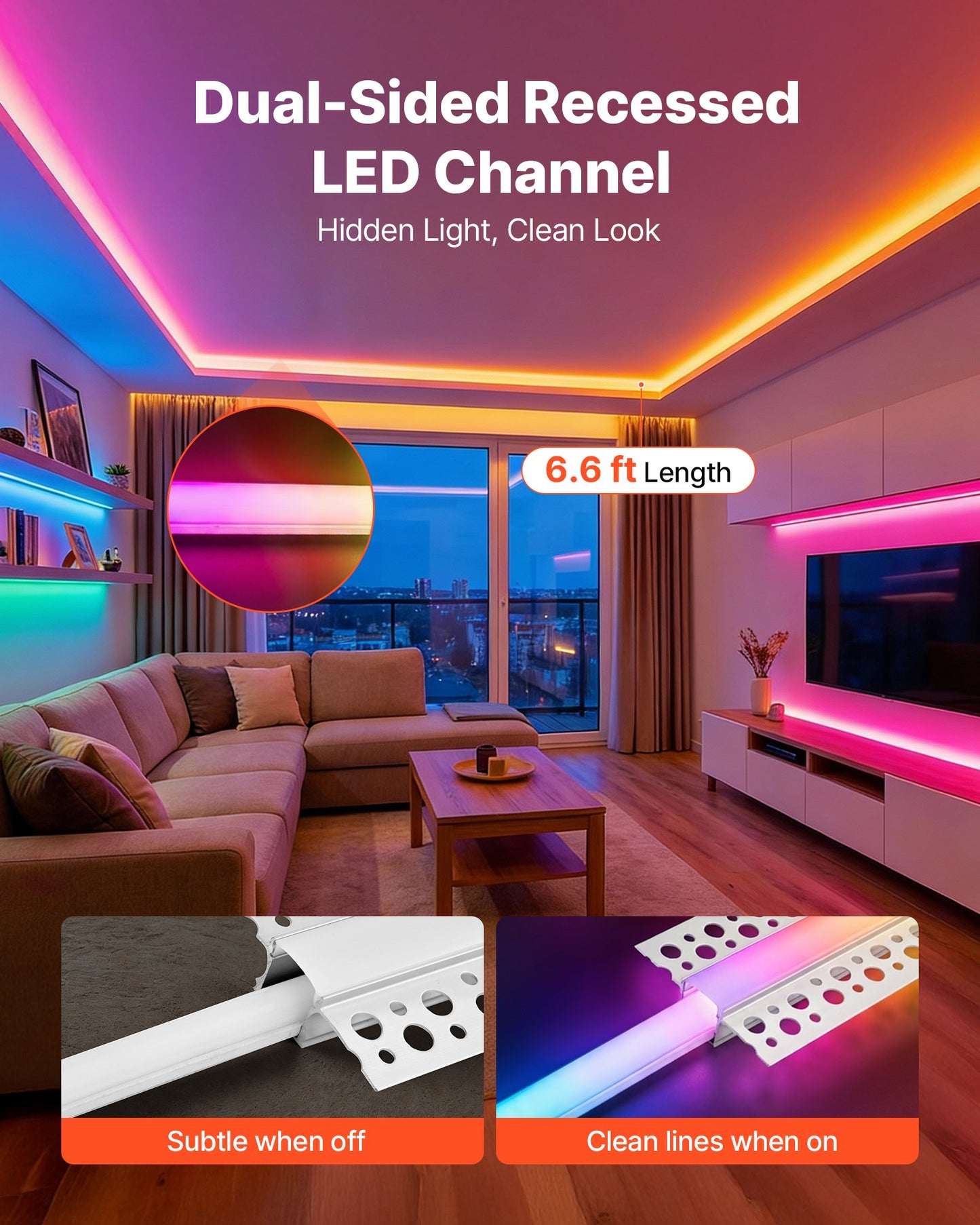 LED Aluminum Channel for Recessed Drywall Lighting - 10 Pack, Black