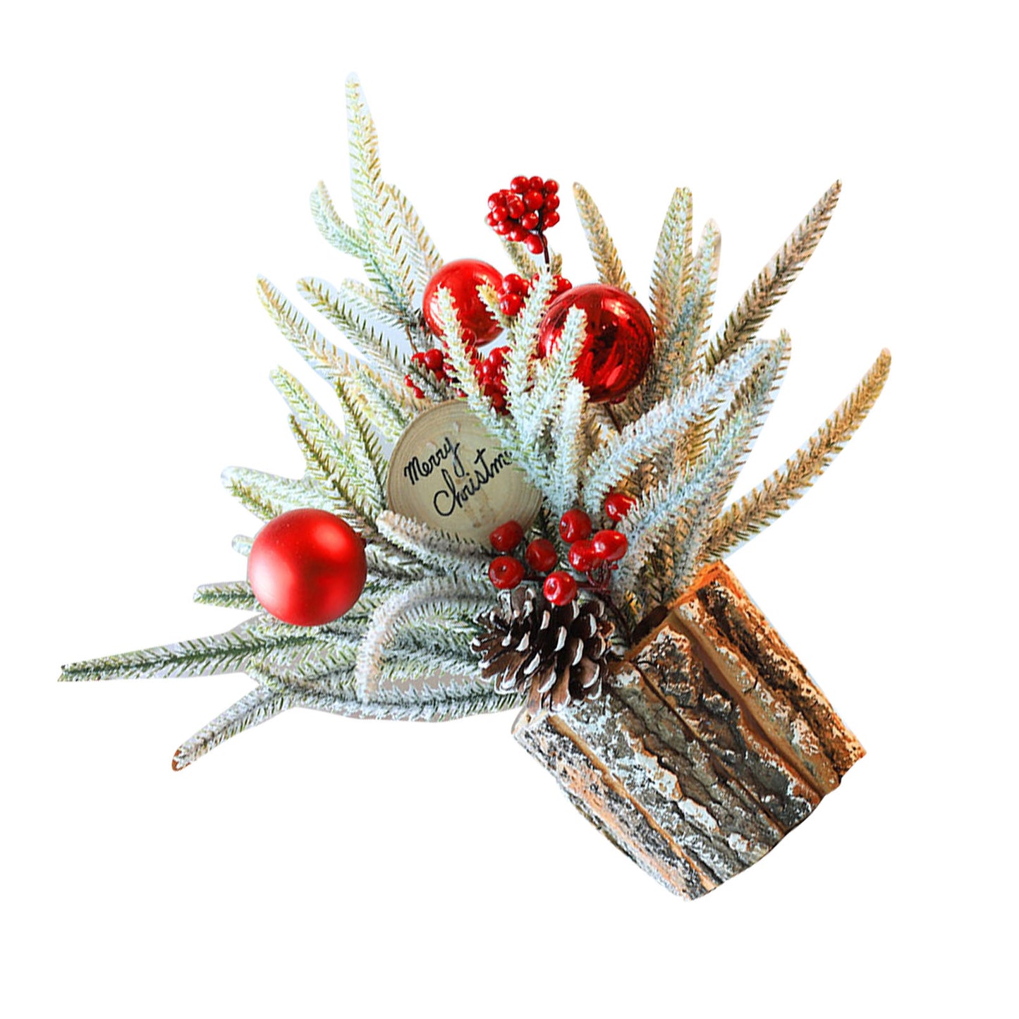 35cm Tabletop Christmas Tree with Bark Barrel Base - Holiday Decoration